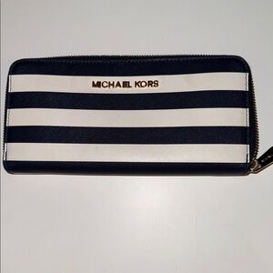 Michael Kors Navy and White Striped Zip-Around Wallet